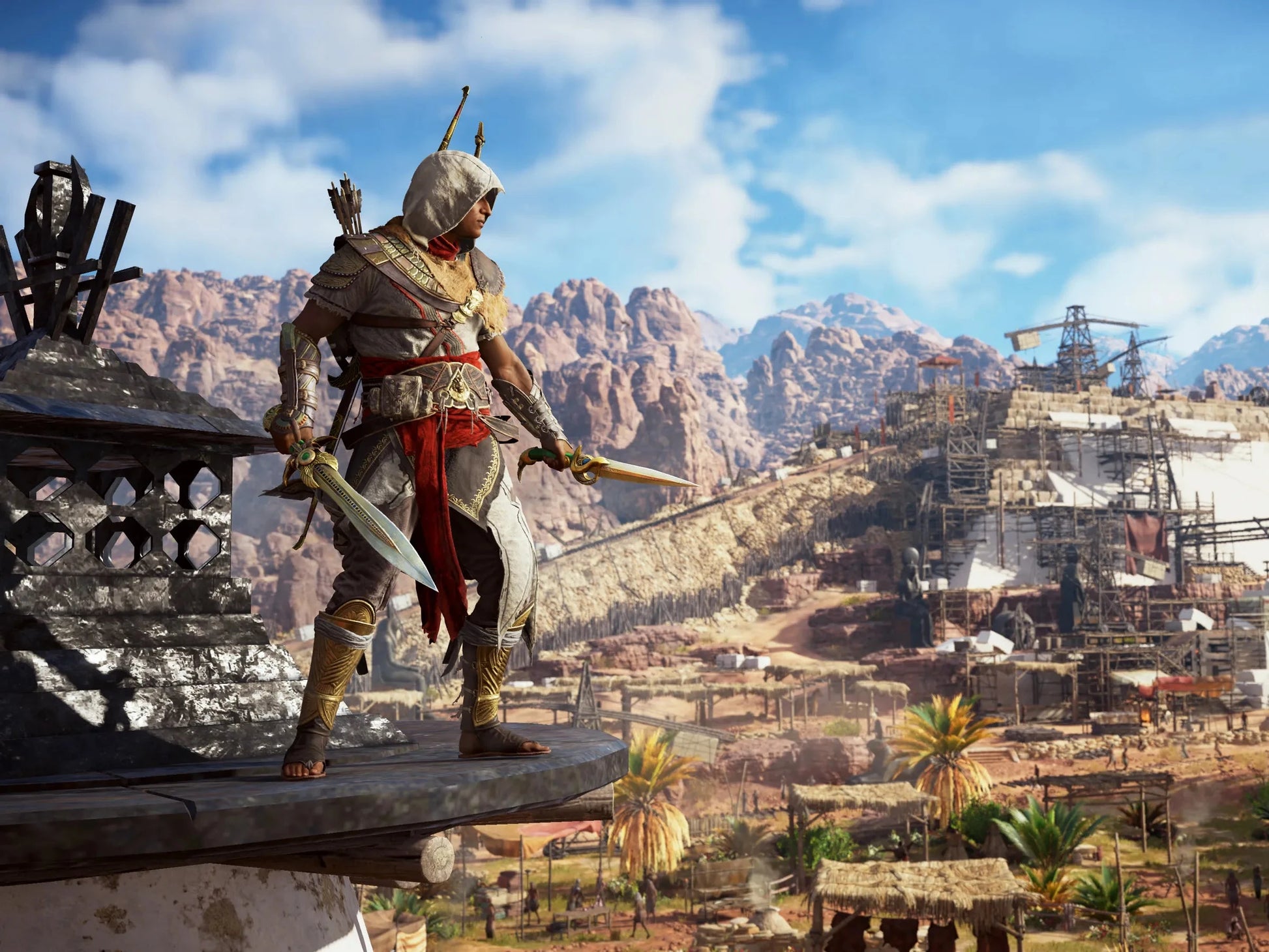 Assassin's Creed Origins 2023 video game case with artwork, featuring the iconic assassin character in desert landscape.