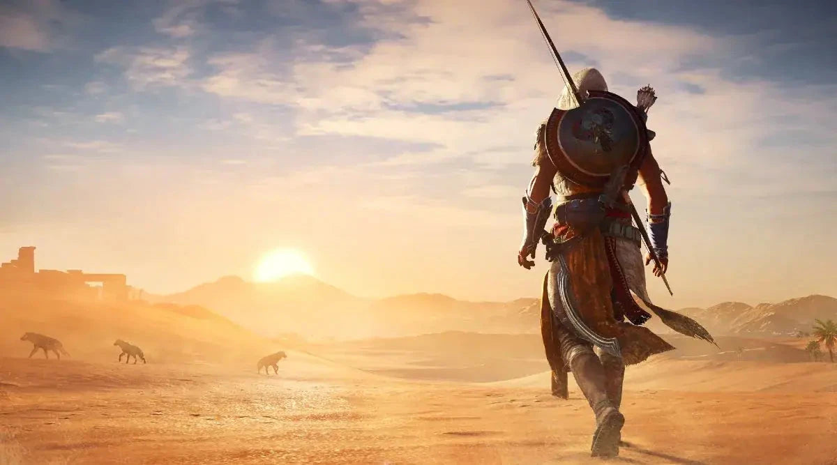 Assassin's Creed Origins 2023 video game cover art featuring the game's logo and artwork from the Assassin's Creed series.